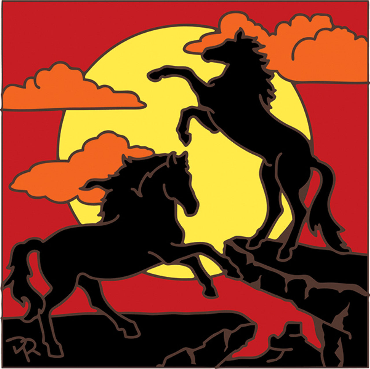 Wild Horses Sunset Silhouette Tile