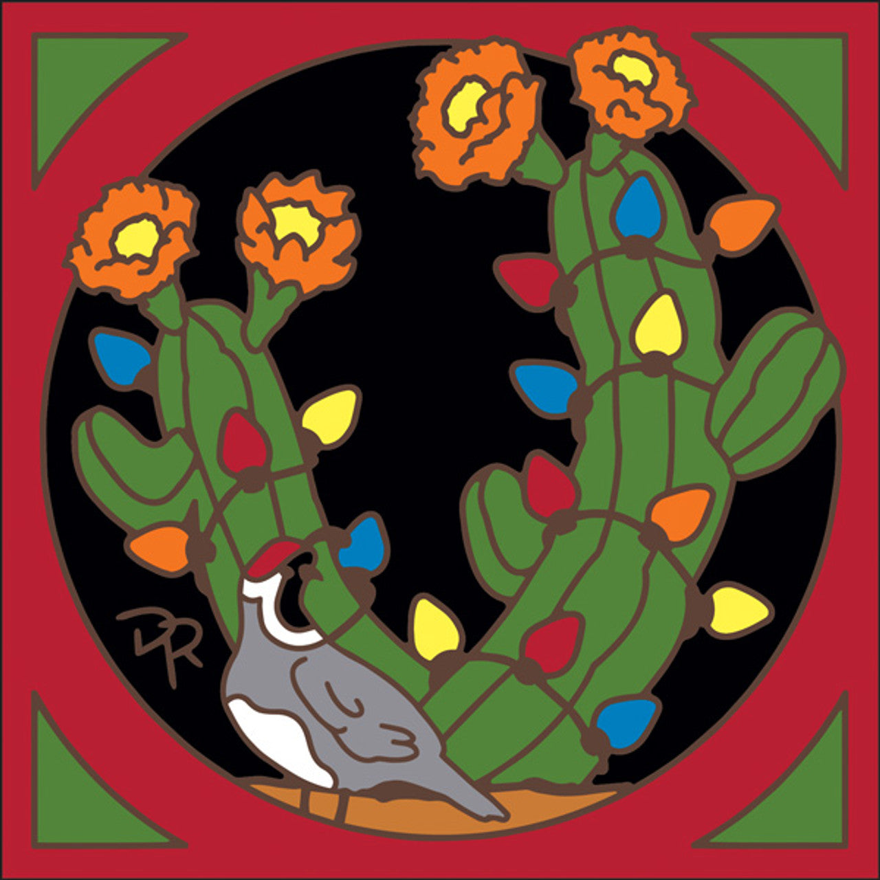 Quail with Christmas Cactus Tile