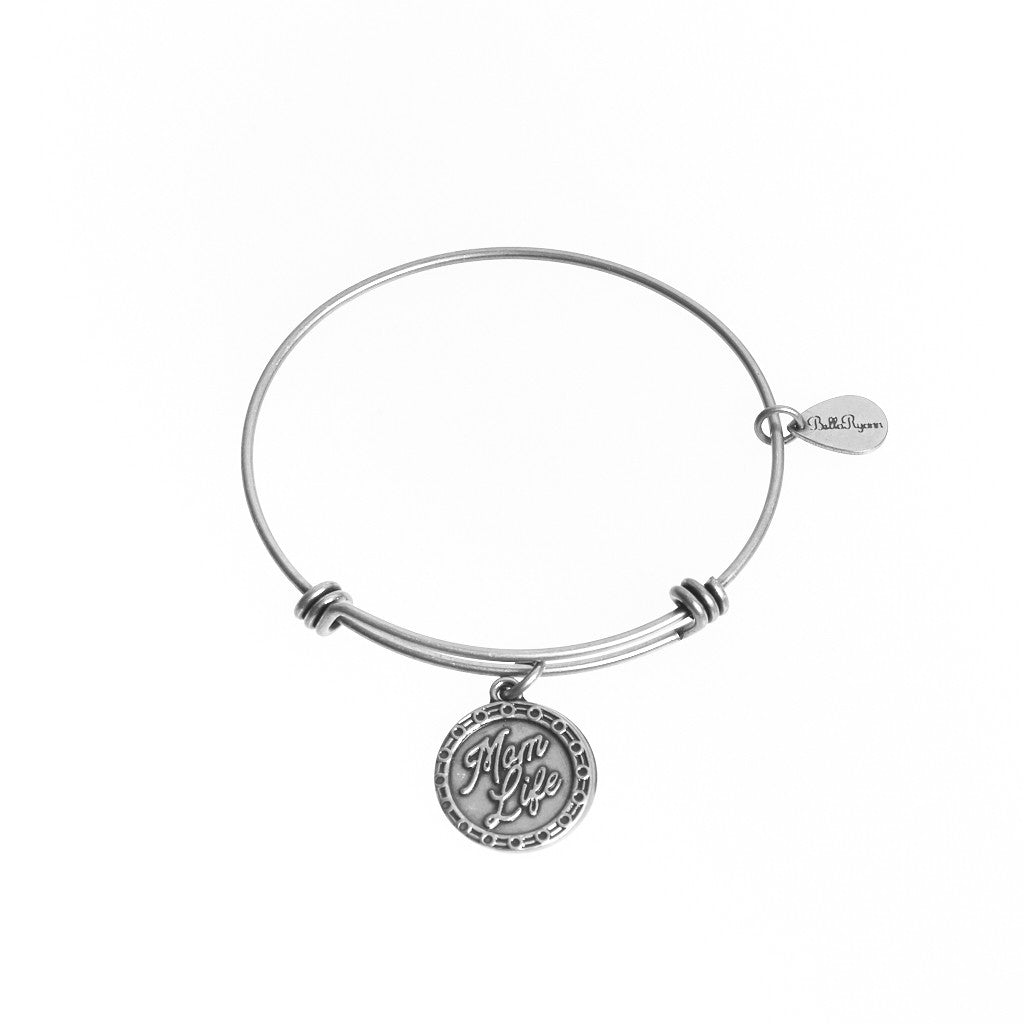 Mom Life Expandable Silver Bangle Charm Bracelet
