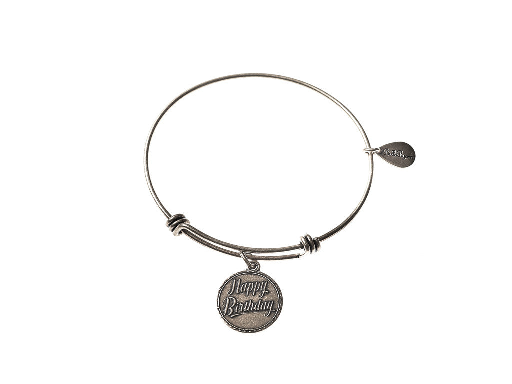 Happy Birthday Silver Expandable Bangle Charm Bracelet