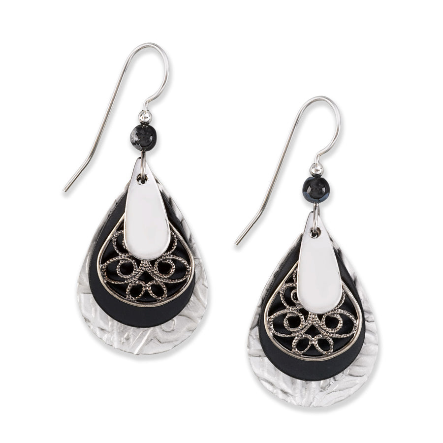 Silver Forest Black and Silver Teardrop Earrings