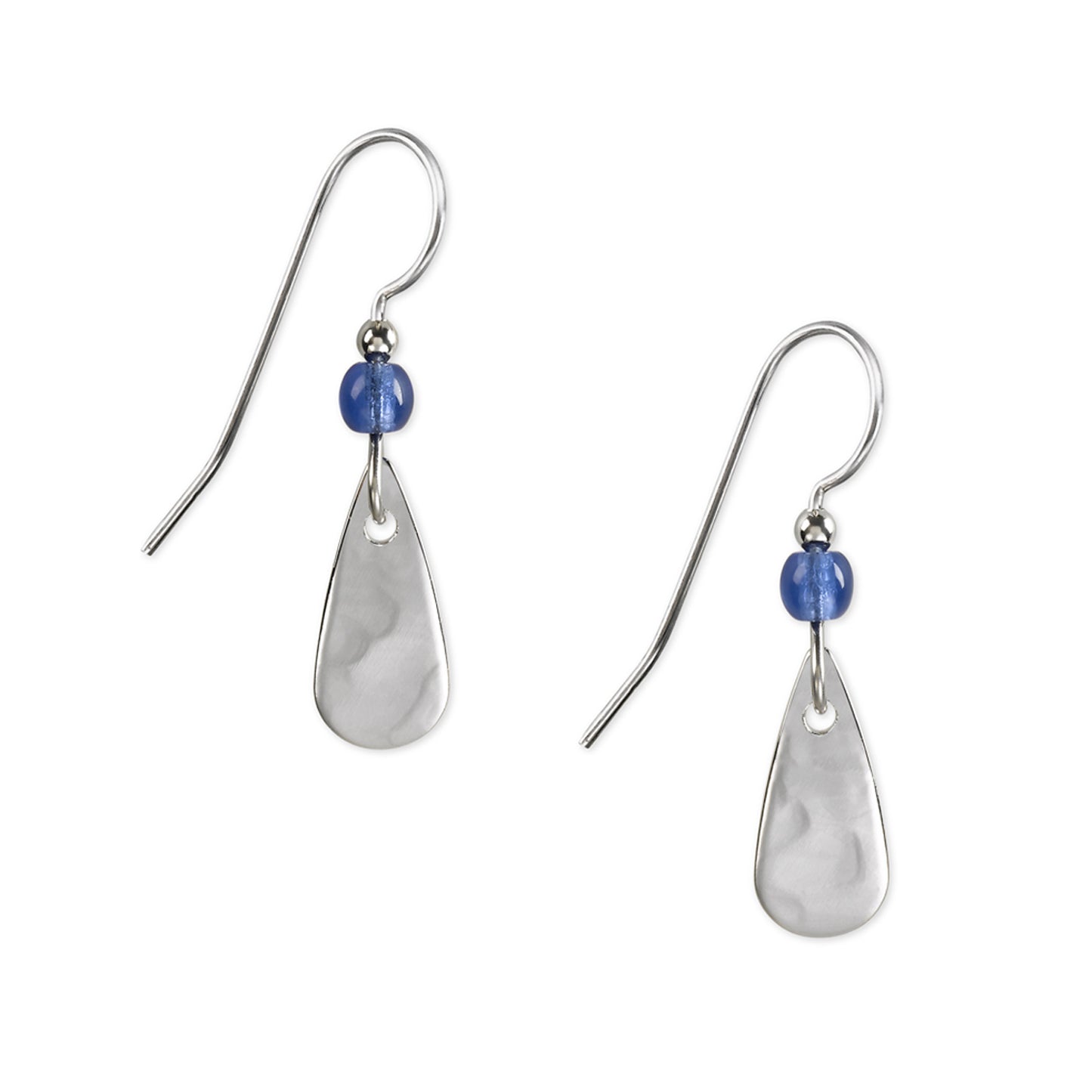 Silver Forest Teardrop and Blue Bead Earrings