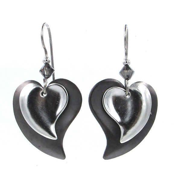 Silver Forest Black & Silver Layered Modern Hearts Earrings