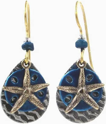 Silver Forest Starfish and Sand Dollar Teardrop Earrings