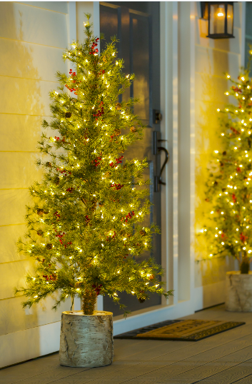 Artificial Christmas Pine Tree with Resin Birch Pot