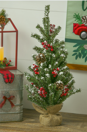 Snow and Berry Covered Tree Table Décor