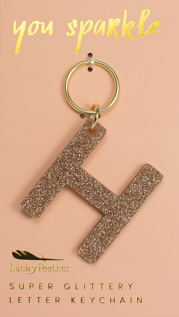 Lucky Feather - Glitter Keychain - Letter - H