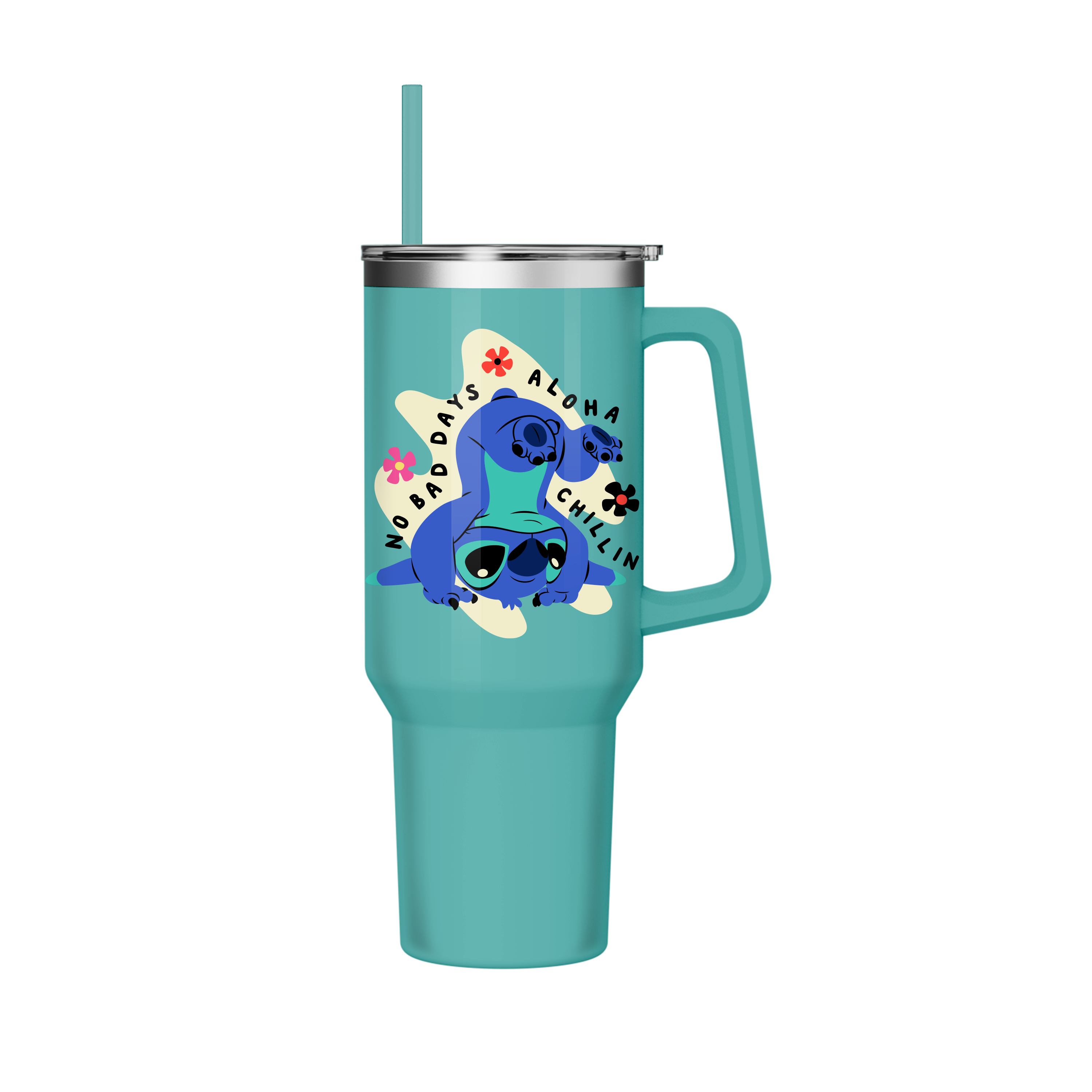 Stitch With Flowers 40oz Tumbler With Handle. Stitch Tumbler, Cartoon  Tumbler, Stitch Gifts 