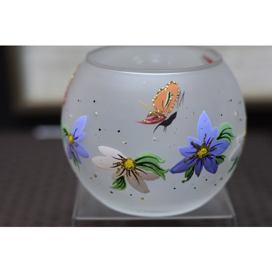 Hand painted Glass Candle Holder