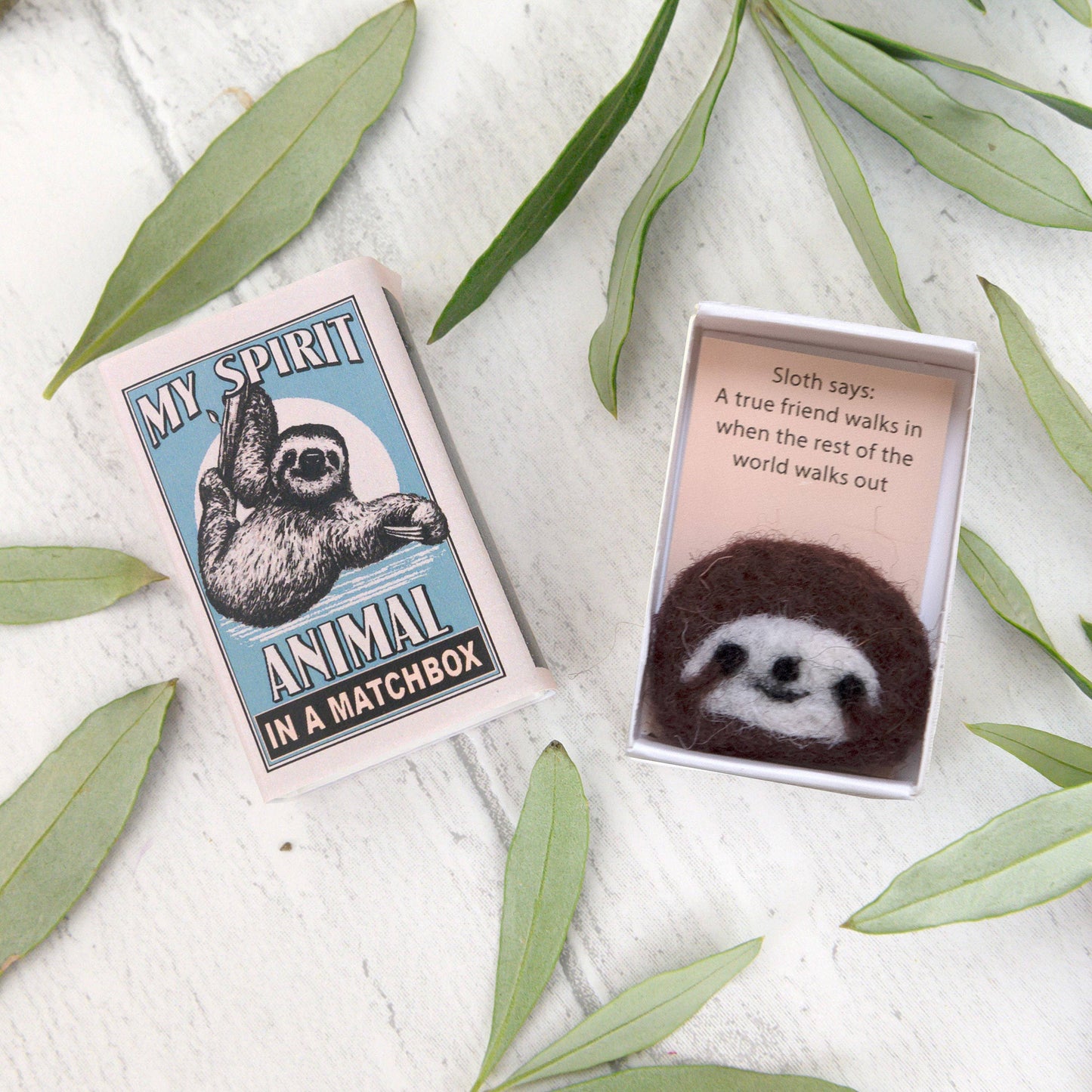 Wool Felt Sloth Spirit Animal In A Matchbox