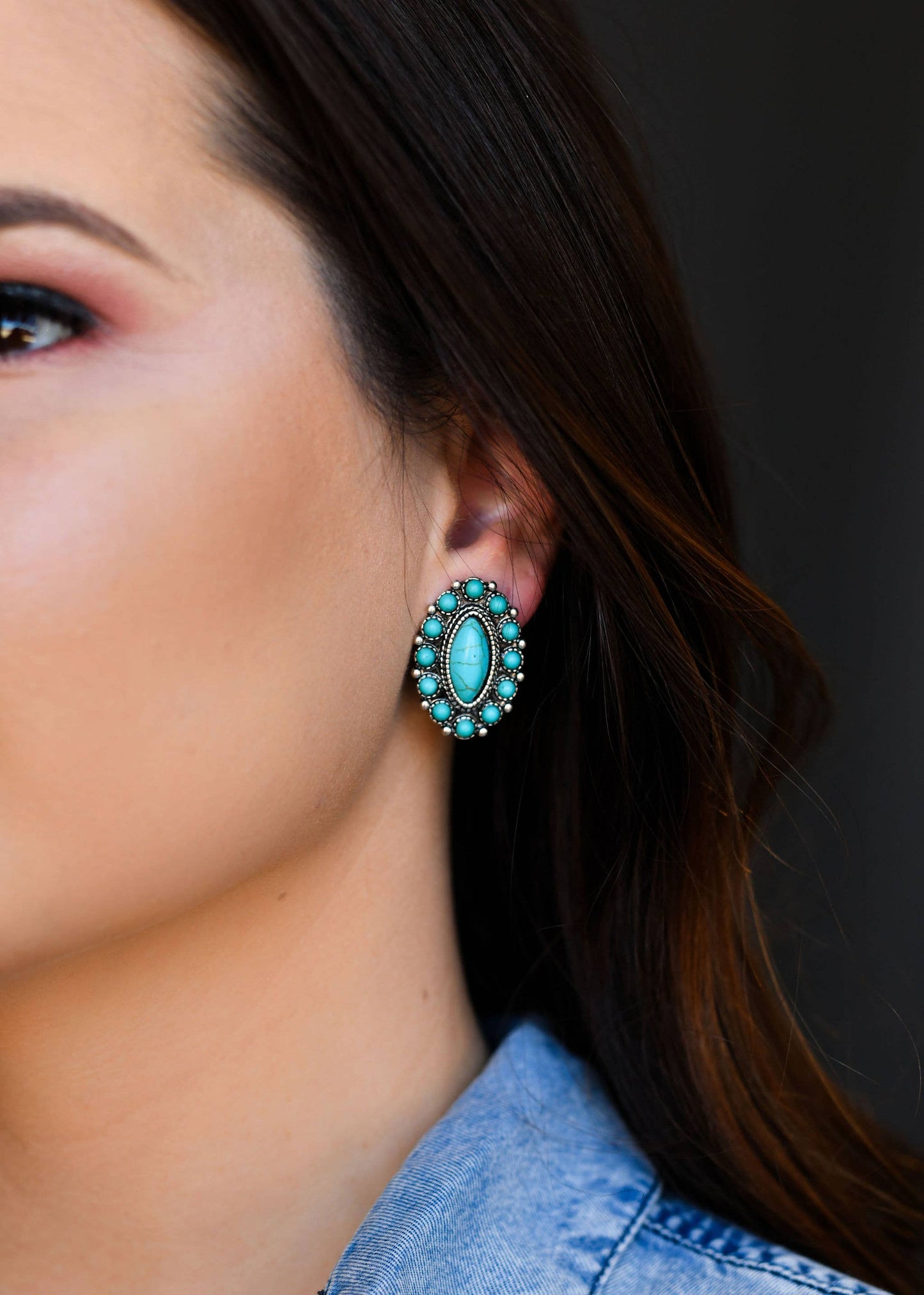 Concho Style Turquoise Post Earrings
