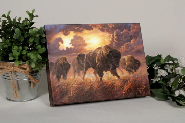 Running Buffalo Lighted Tabletop Canvas