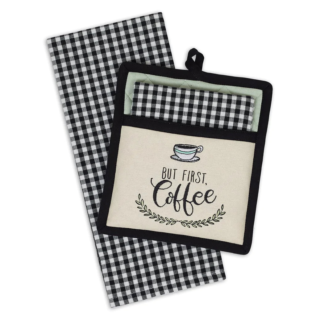 But First Coffee Embroidered Potholder Gift Set