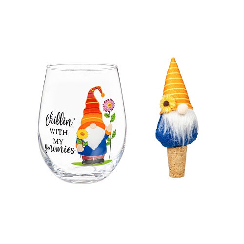Chillin With My Gnomies Stemless Wine Glass w/Cork