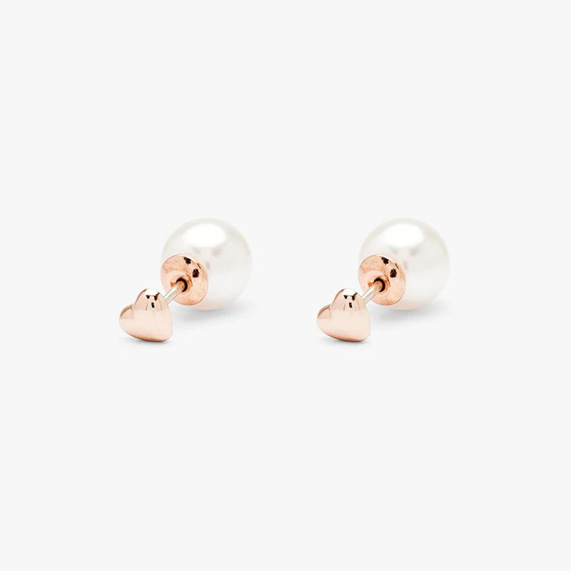 Pearl & Heart Double Sided Stud Earrings