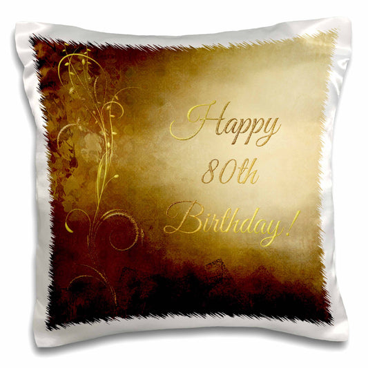 80th Birthday, Elegant Gold Vine on Gold Background, Pillow Case