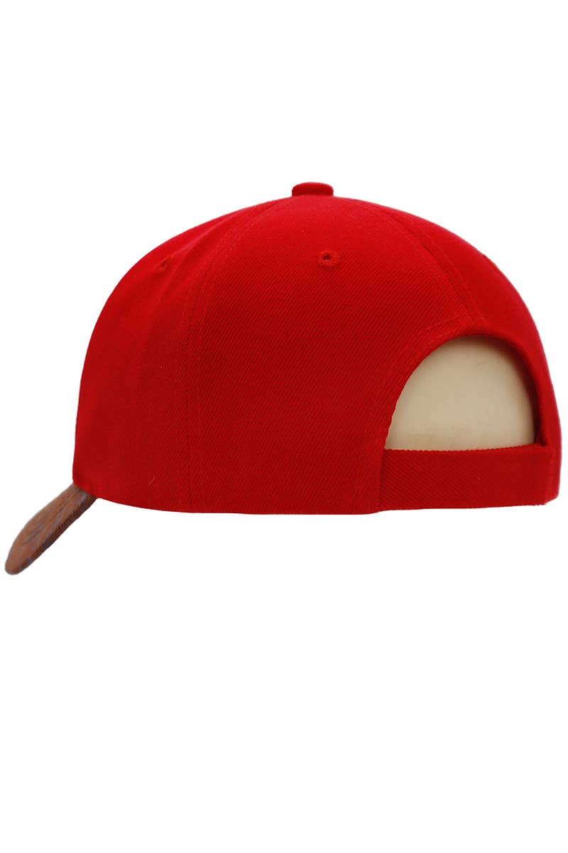 Route 66 PU Oiled Curved Bill Acrylic Baseball Cap: Red