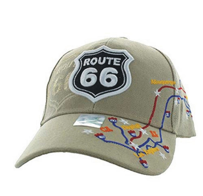 Route 66 Khaki Tan Map Cap