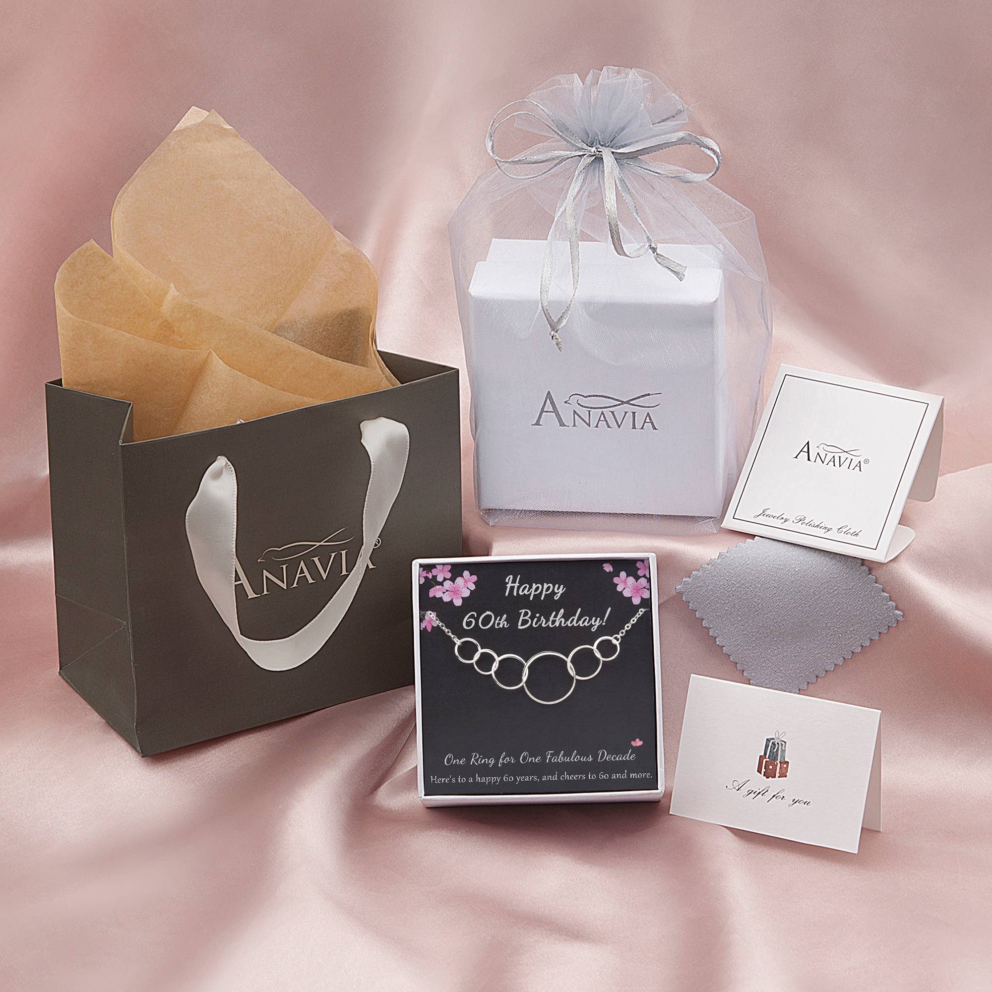 Happy 60th Birthday Sterling Silver Necklace Jewelry Set