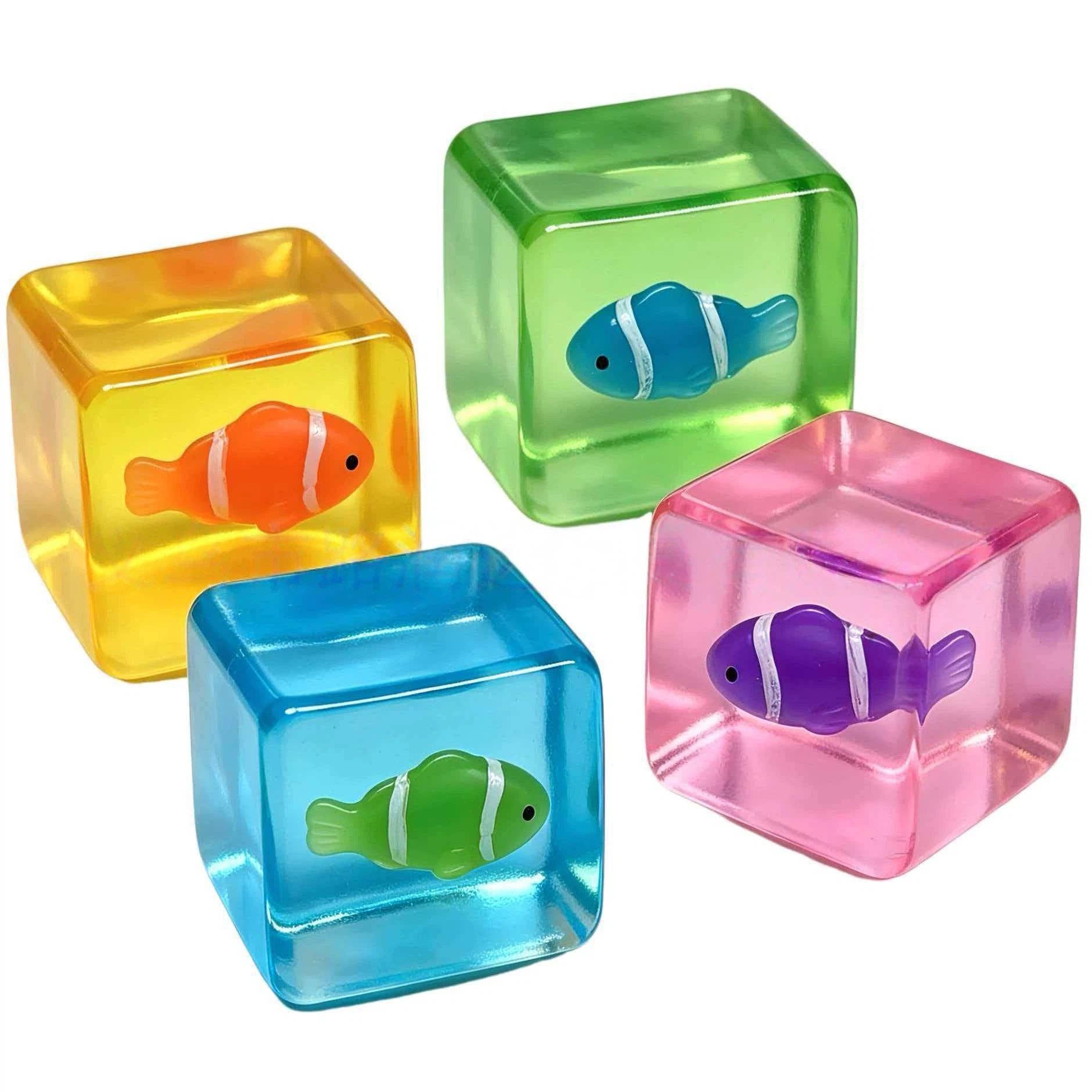 Glow-in-the-Dark Clownfish Ice Cube Squishy Slow Rising Stress Toy: Green