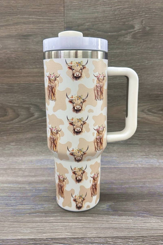Highland Cow Stainless Steel Tumbler Brown/Cream