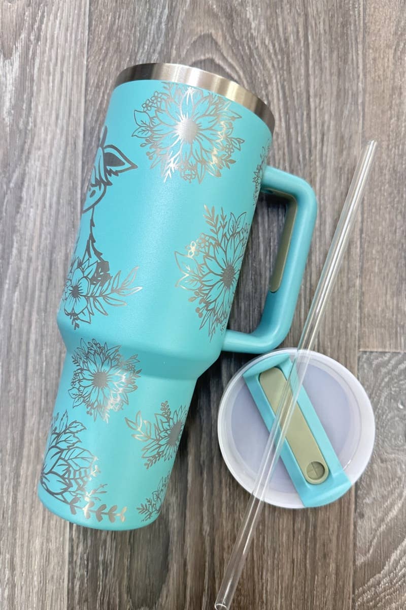 Highland Cow Turquoise Tumbler (Light Graphics)