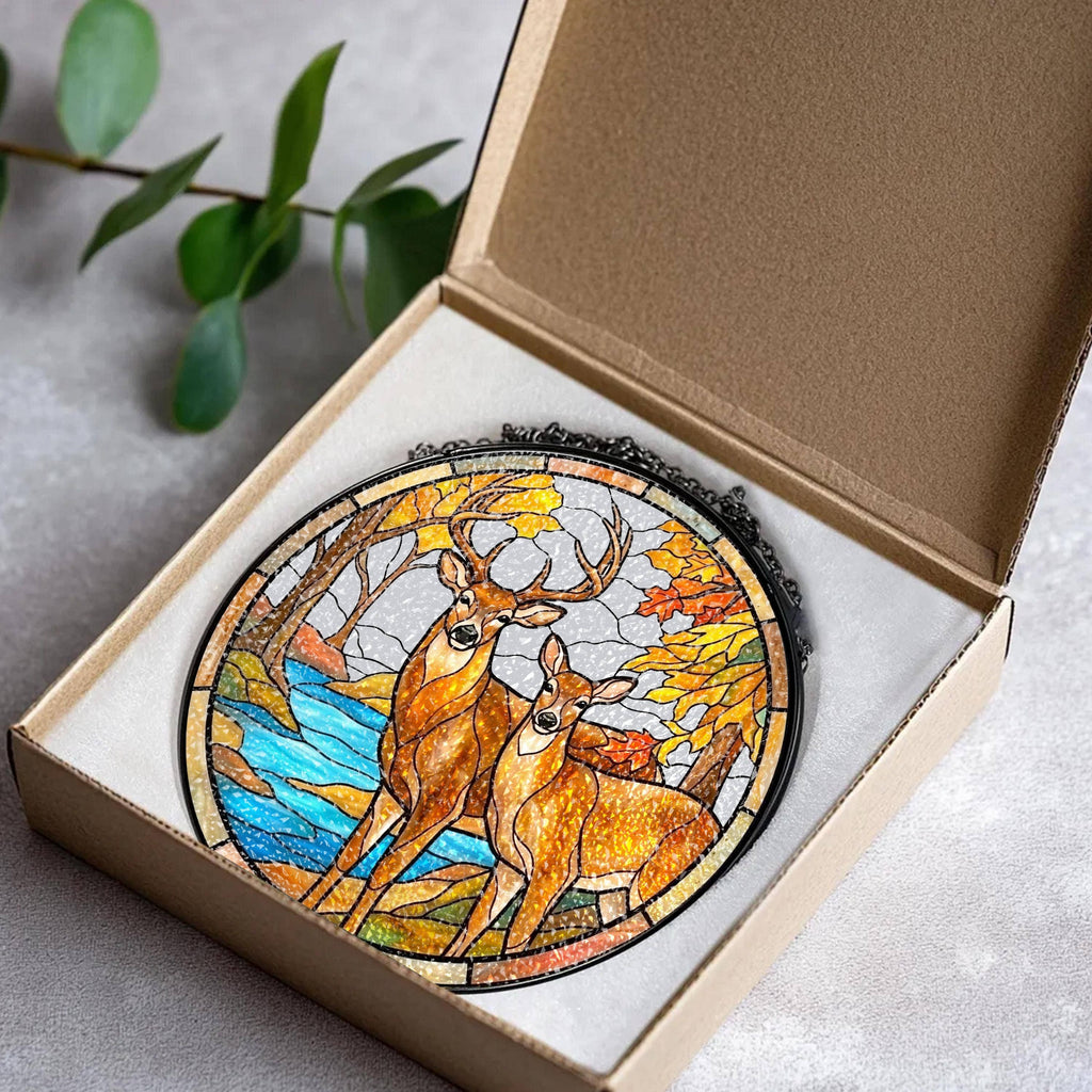 Deer Couple Stained Glass Suncatcher