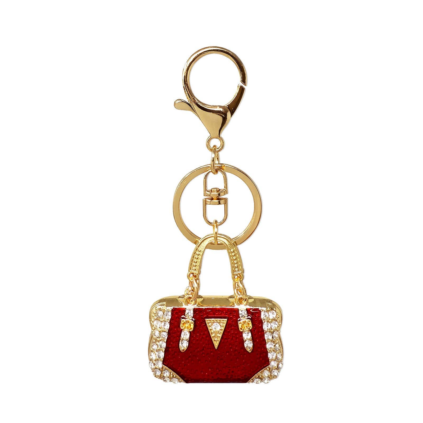 Rhinestone Handbag Shaped Purse Charm Keychain: Red