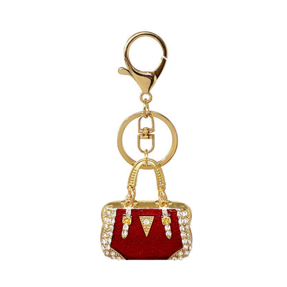 Rhinestone Handbag Shaped Purse Charm Keychain: Red