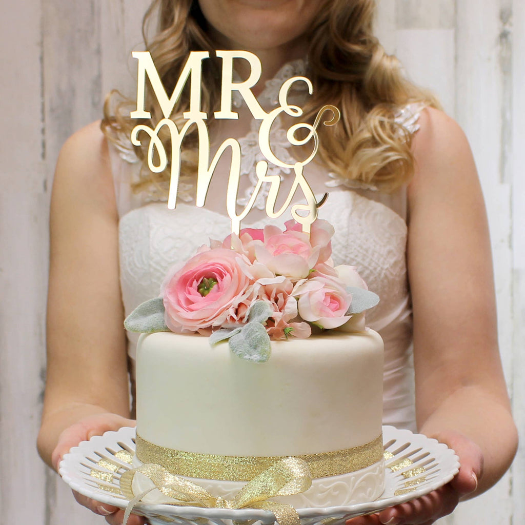 Mr. & Mrs. Gold Laser Cake Pick