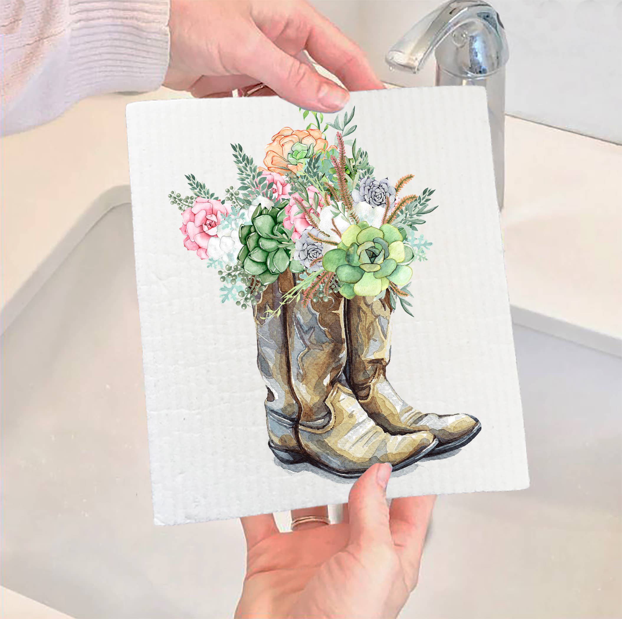 Western Cowboy Boots Succulents Southwest SWEDISH DISH CLOTH