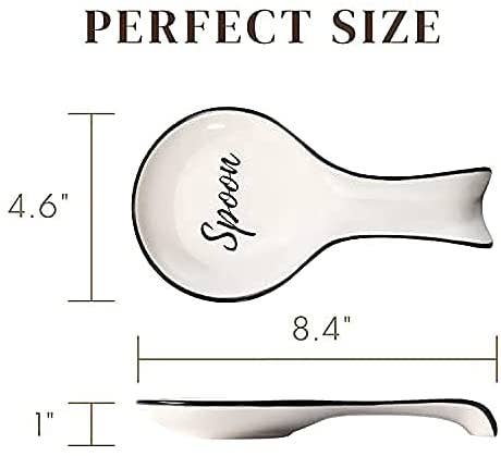 White Ceramic Spoon Rest with Black Letters