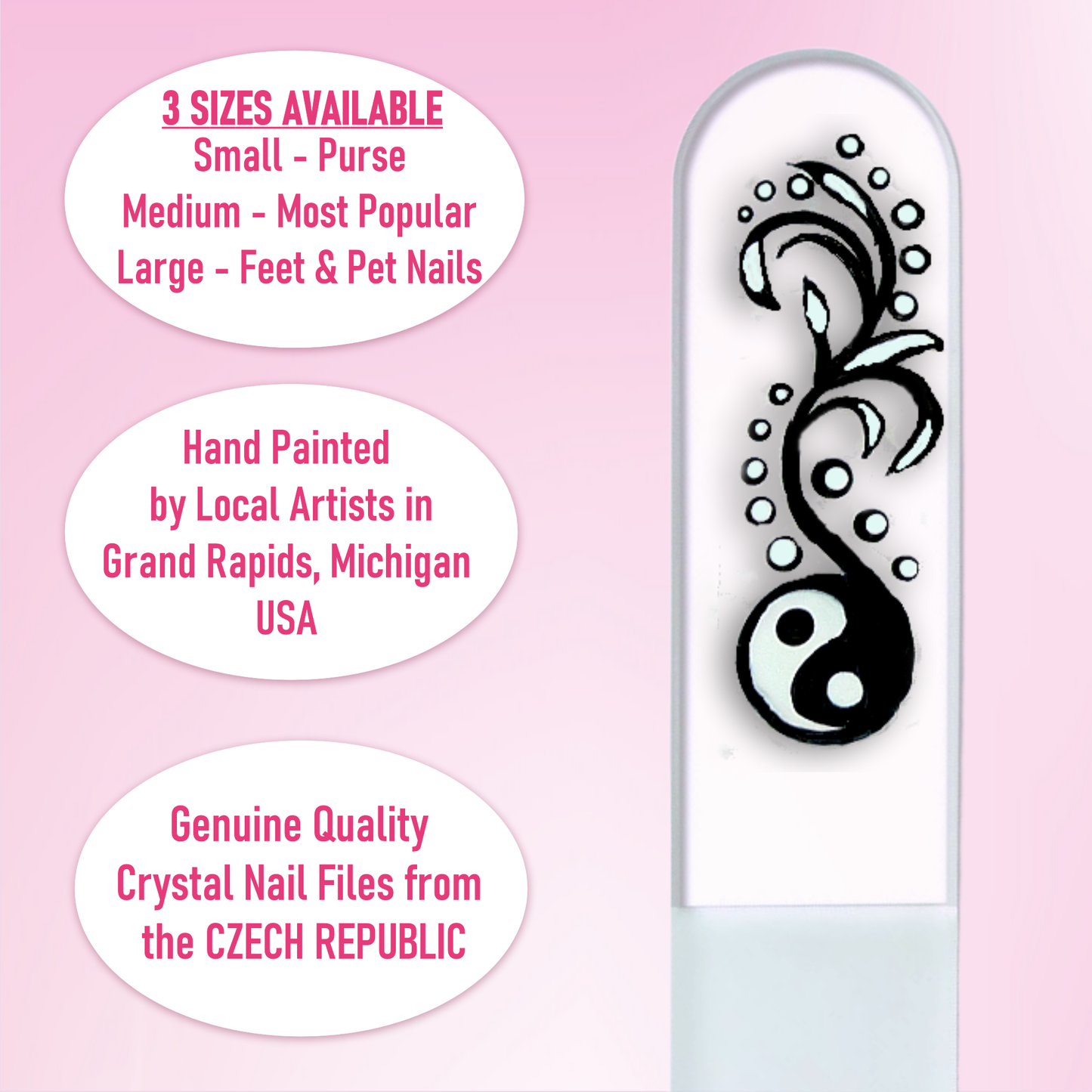Yin Yang Chinese Balance Hand Painted Crystal Nail File: Medium
