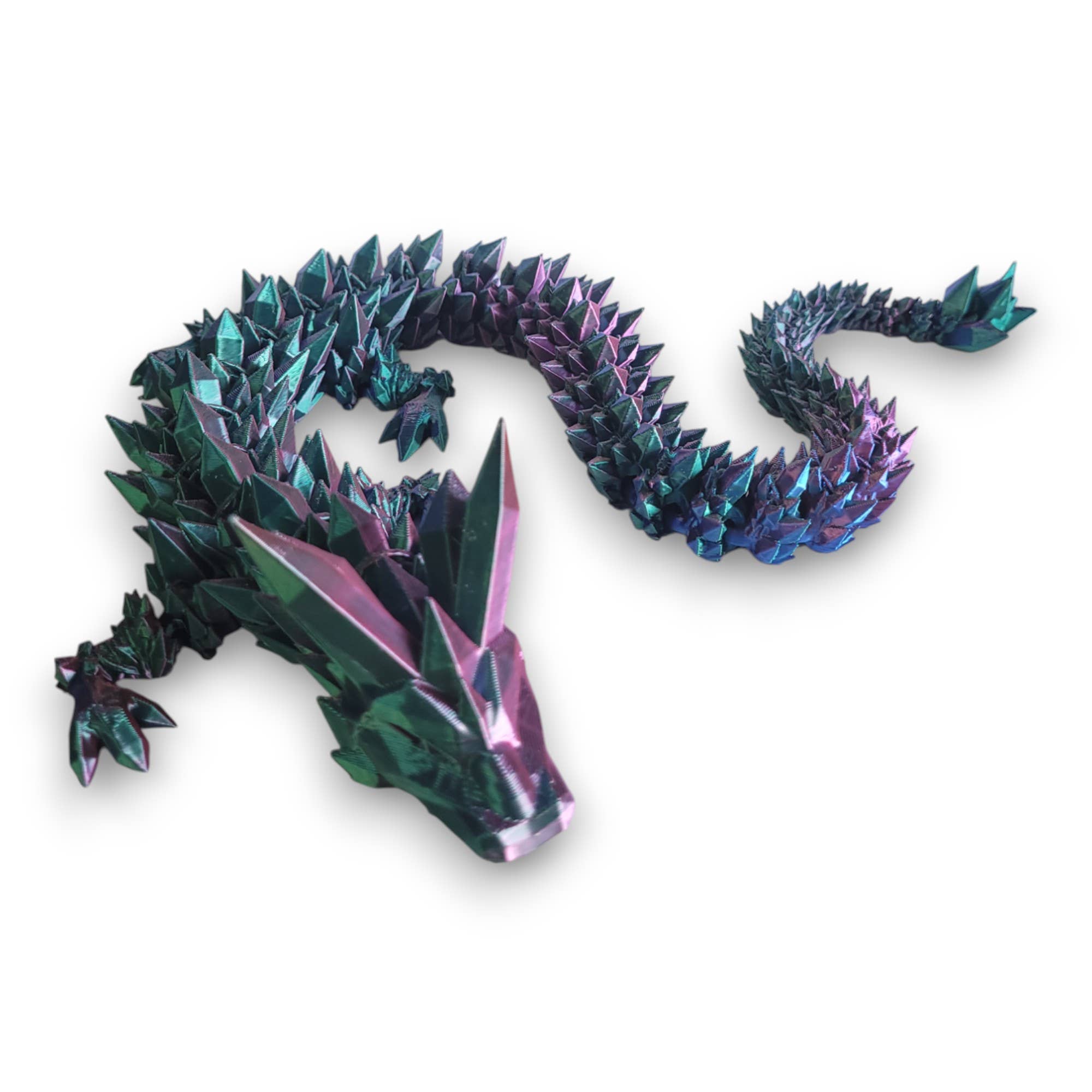 3D Printed Articulated Crystal Dragon: Tri-Color Red Blue Green / 12 inch