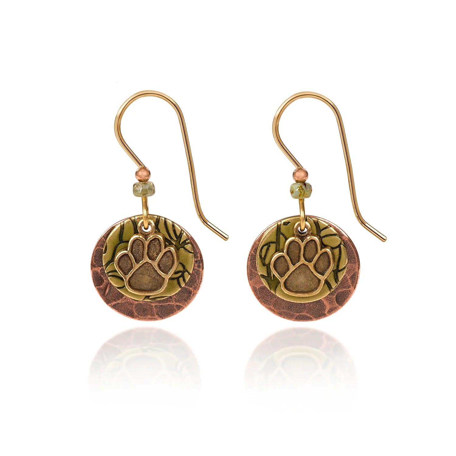 Silver Forest Paw Print Copper Round Earrings