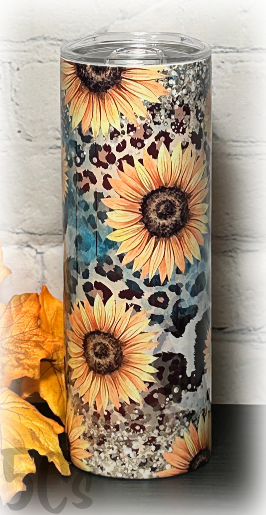 Sunflowers Cowhide Leopard 20oz Skinny Tumbler