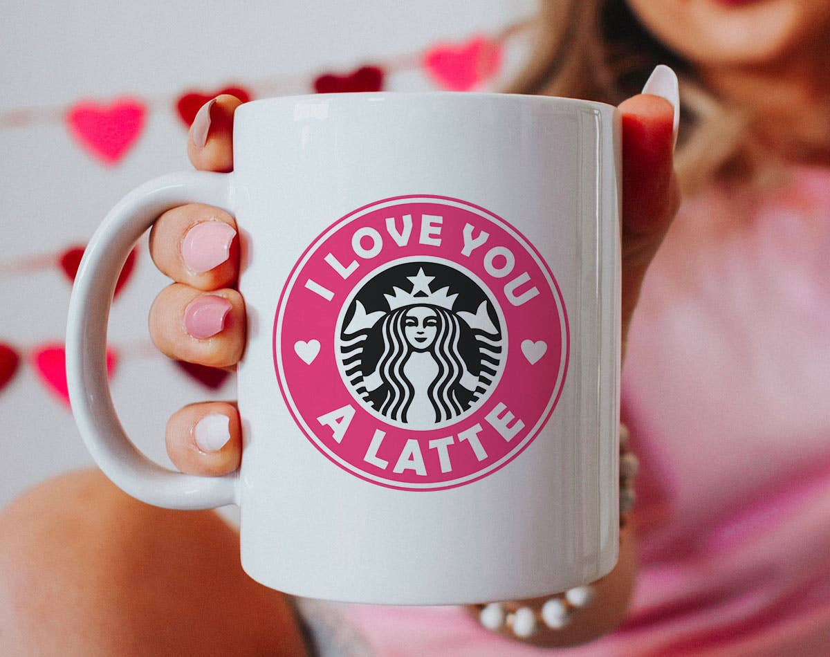 I Love You A Latte Pink Coffee Logo - Coffee Mug : 11oz White