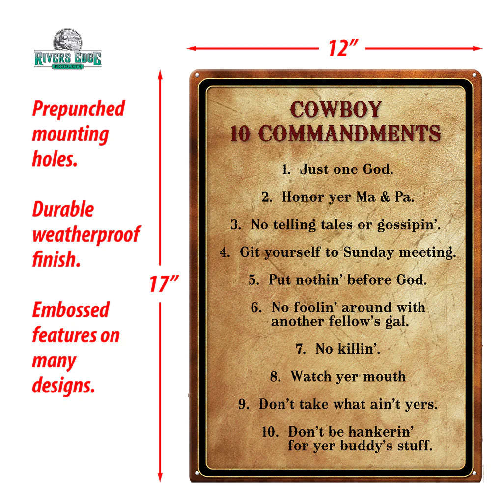 Cowboy 10 Commandments Tin Sign