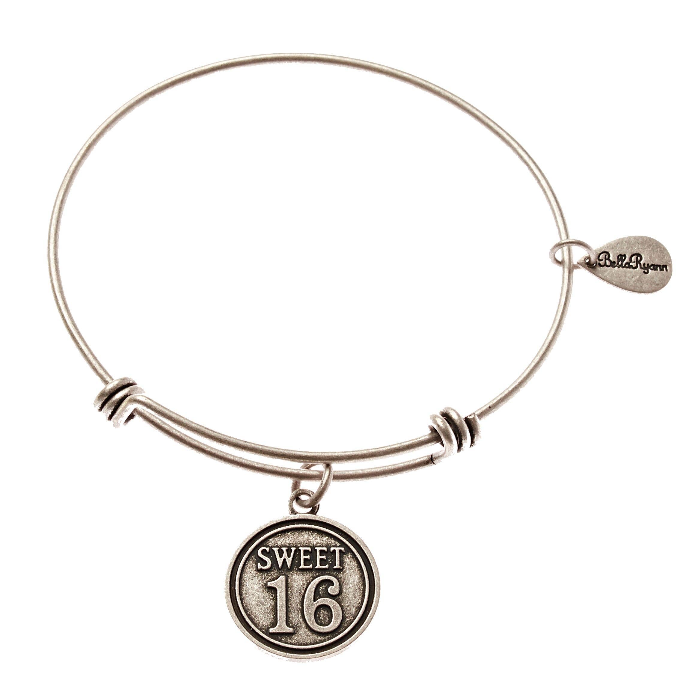 Sweet 16 Silver Expandable Bangle Charm Bracelet