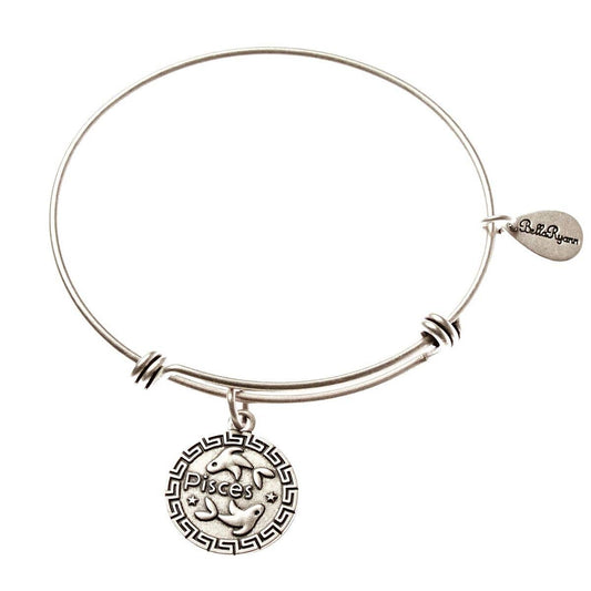 Pisces Zodiac Silver Expandable Bangle Charm Bracelet