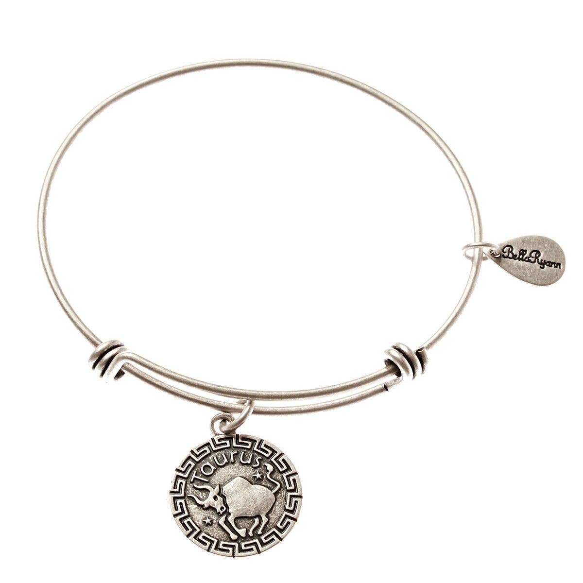 Taurus Zodiac Silver Expandable Bangle Charm Bracelet