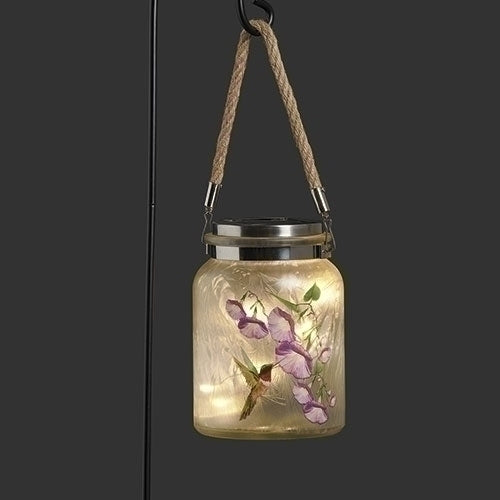 Hummingbird Glass Jar Solar Stake