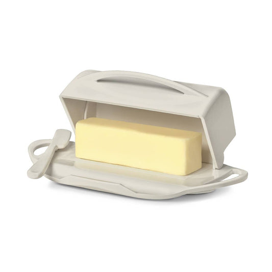 Countertop Flip-Top Butter Dish w/ Matching Spreader - Ivory