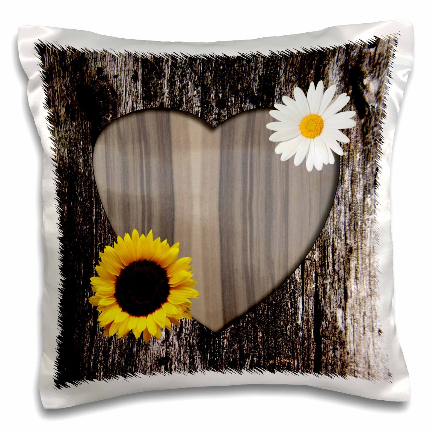 Sunflower/Heart Pillow Case with Pillow