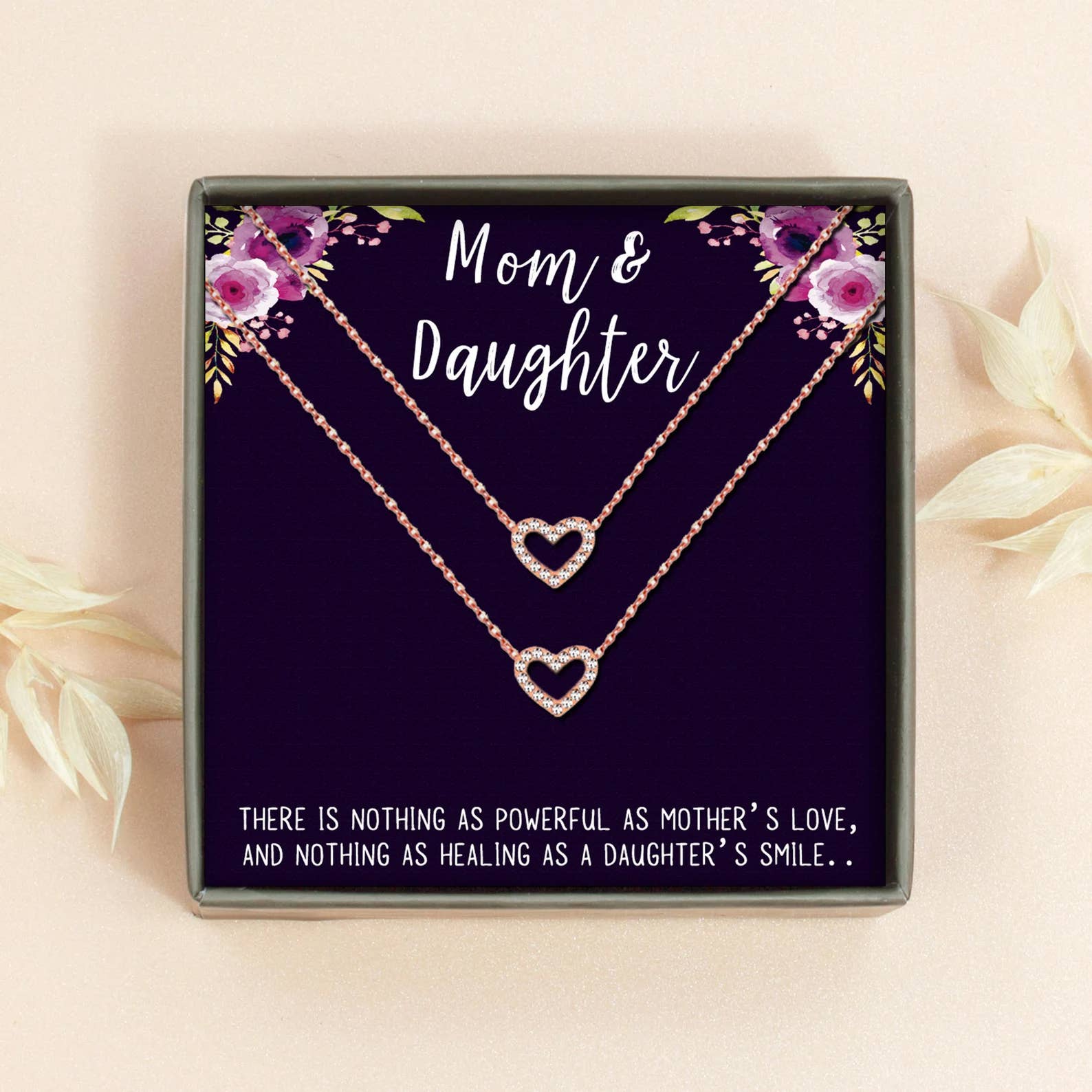 Mom and Daughter Matching Heart Necklace Jewelry: Rose Gold