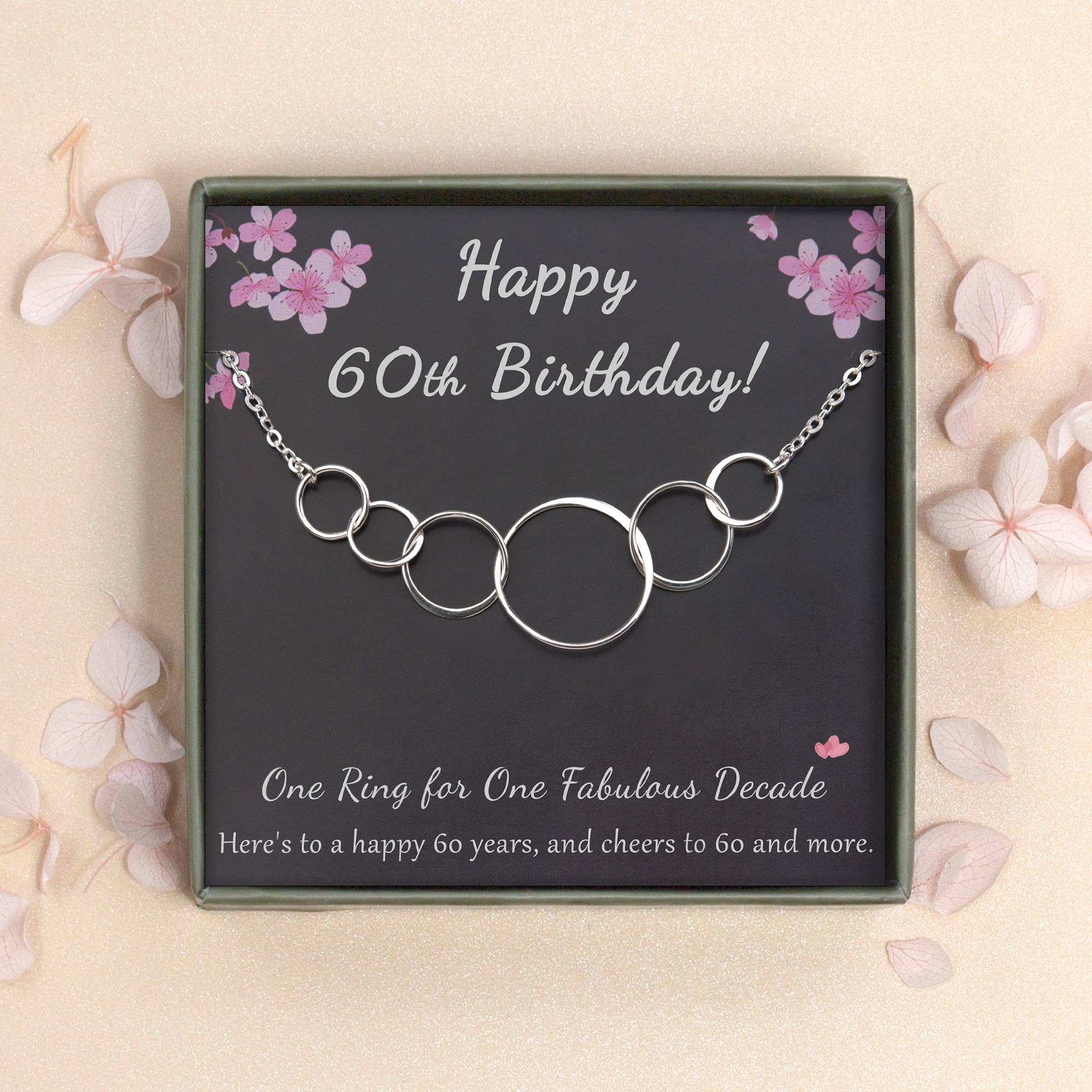 Happy 60th Birthday Sterling Silver Necklace Jewelry Set