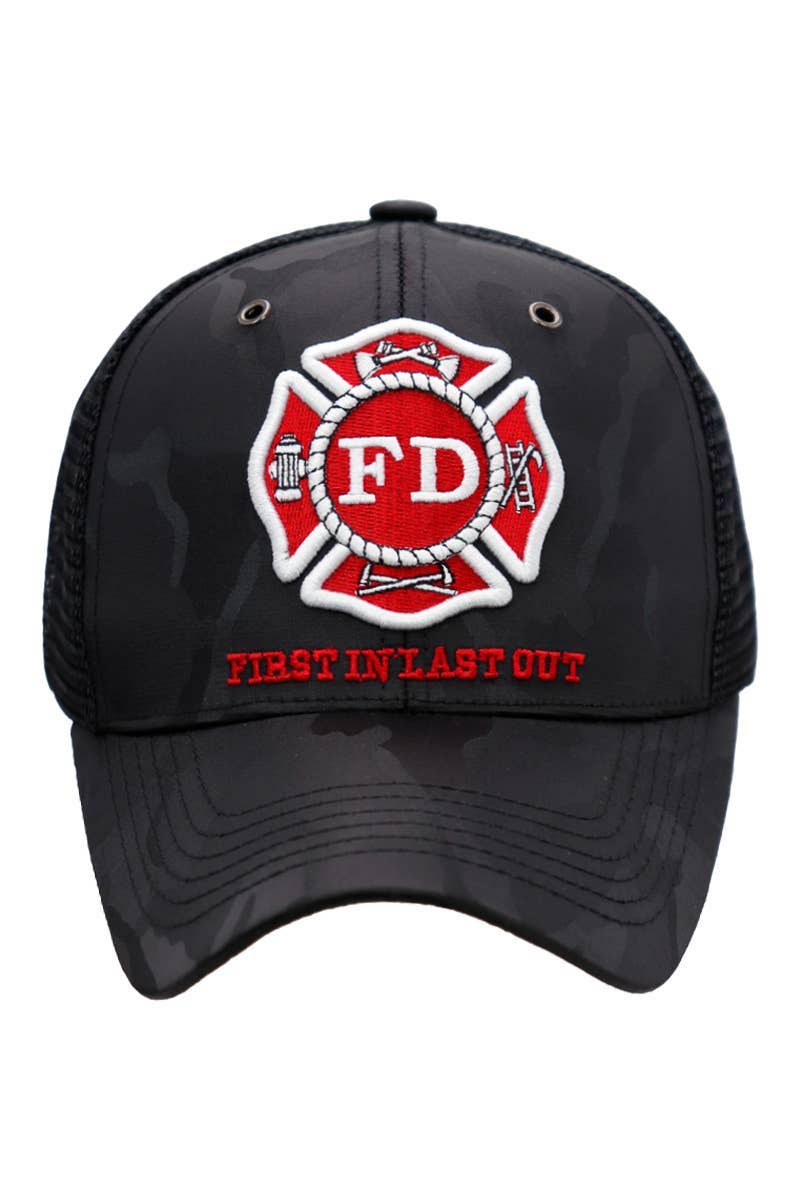 Fire Department Camo Mesh Trucker Hat: BLACK CAMO / ONE SIZE