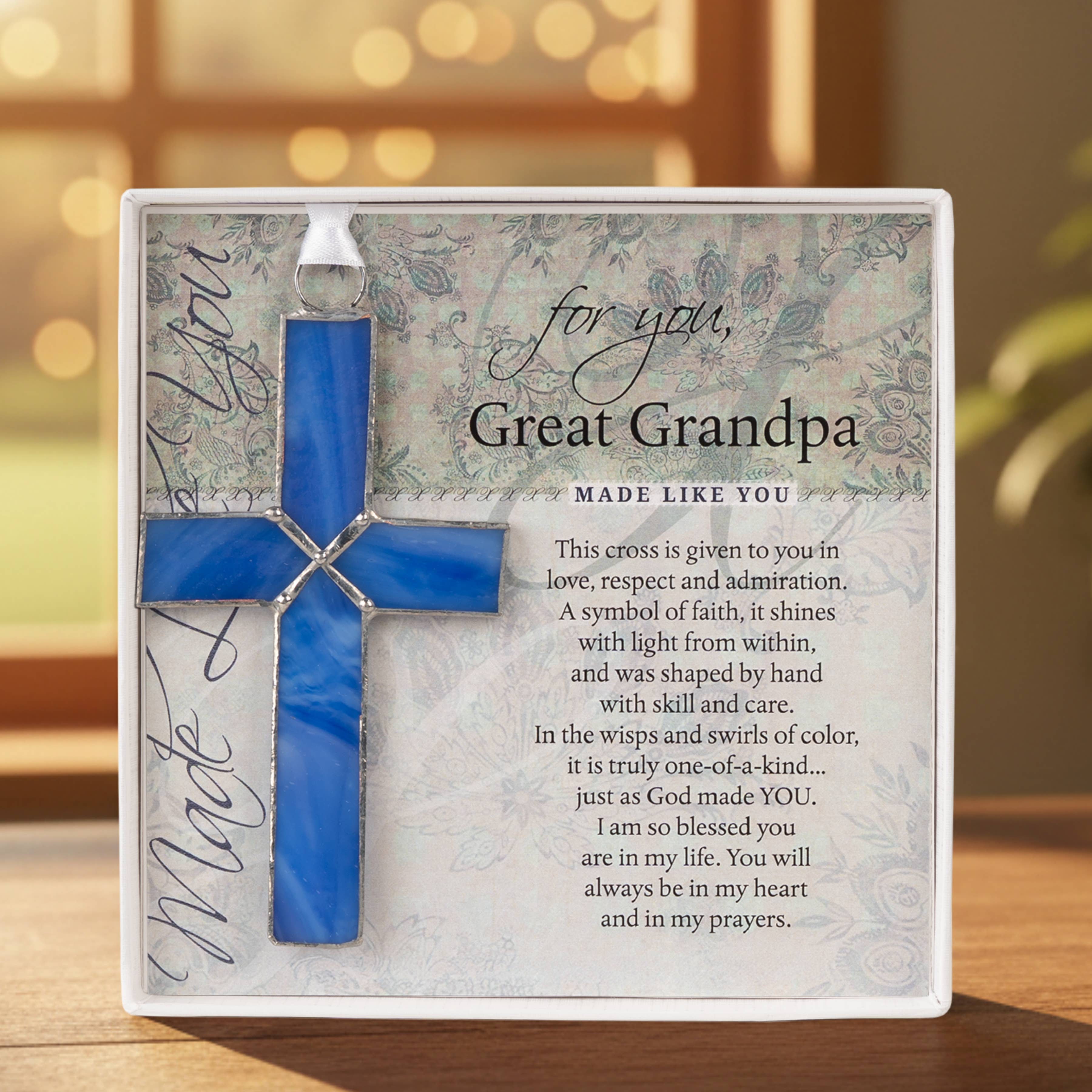 Great Grandpa Gift: Blue Stained Glass Cross