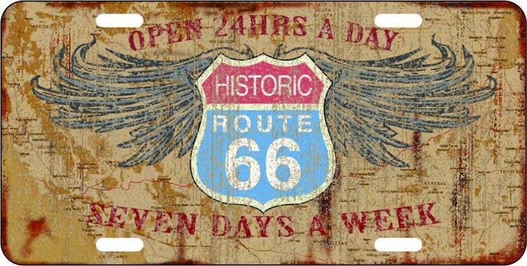 Historic Route 66 Open 24 Hours - License Plate