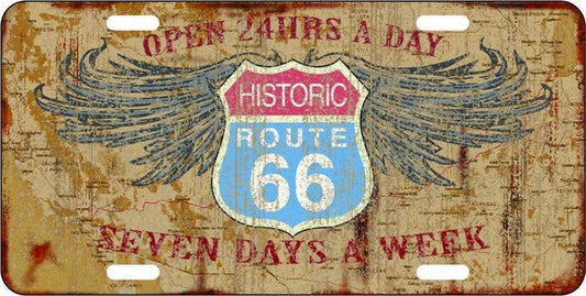 Historic Route 66 Open 24 Hours - License Plate
